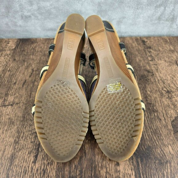 Aerosoles Swish Bone Strappy Wedge Sandals 11 Black Leather Natural Jute Comfort - Picture 12 of 14